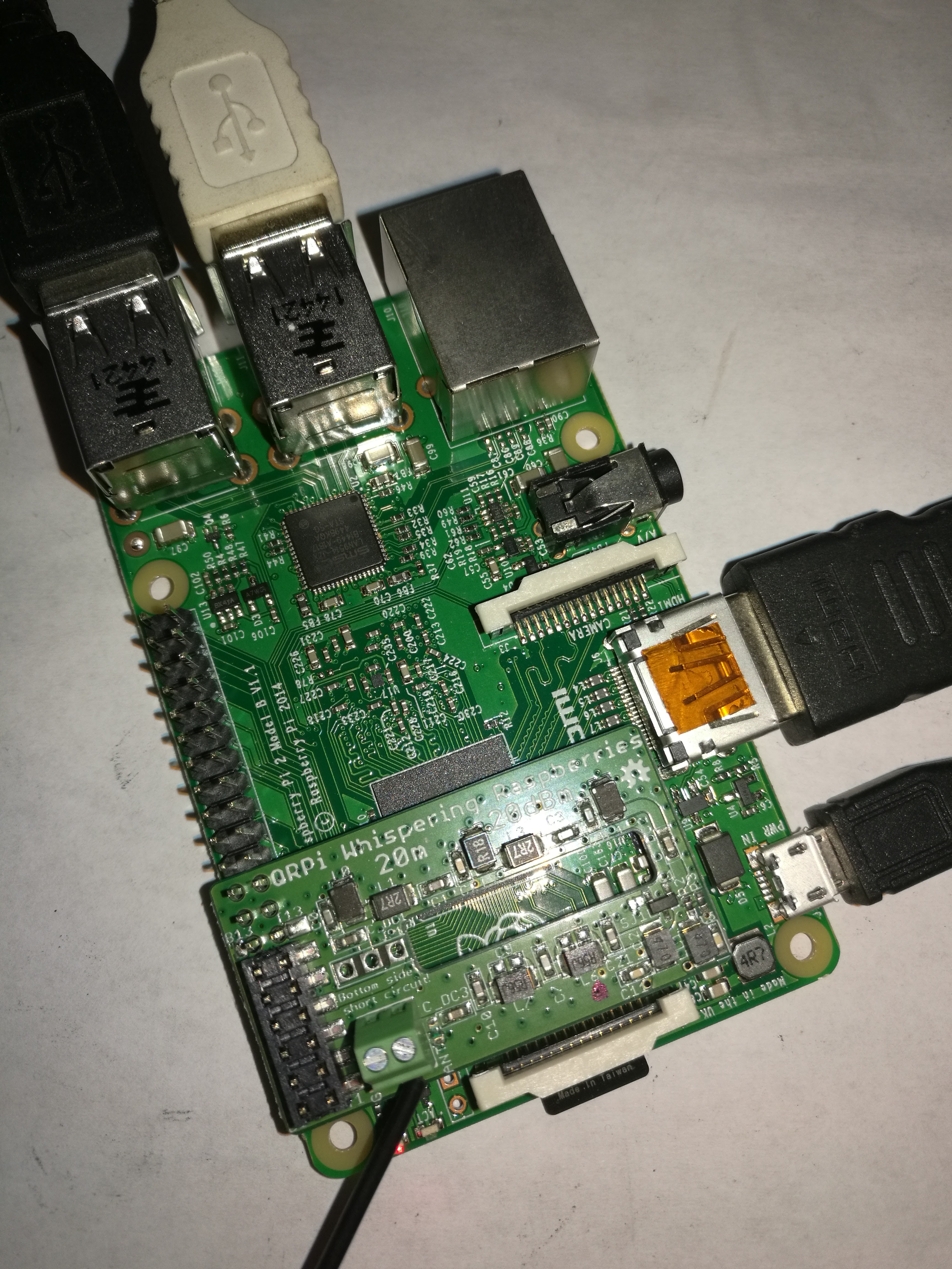 Il TX Shield QRPi montato sul Raspberry PI